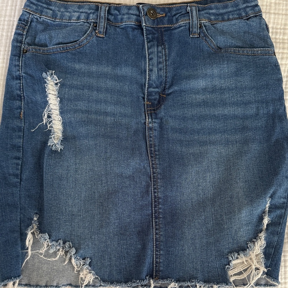 Distressed Denim Skirt